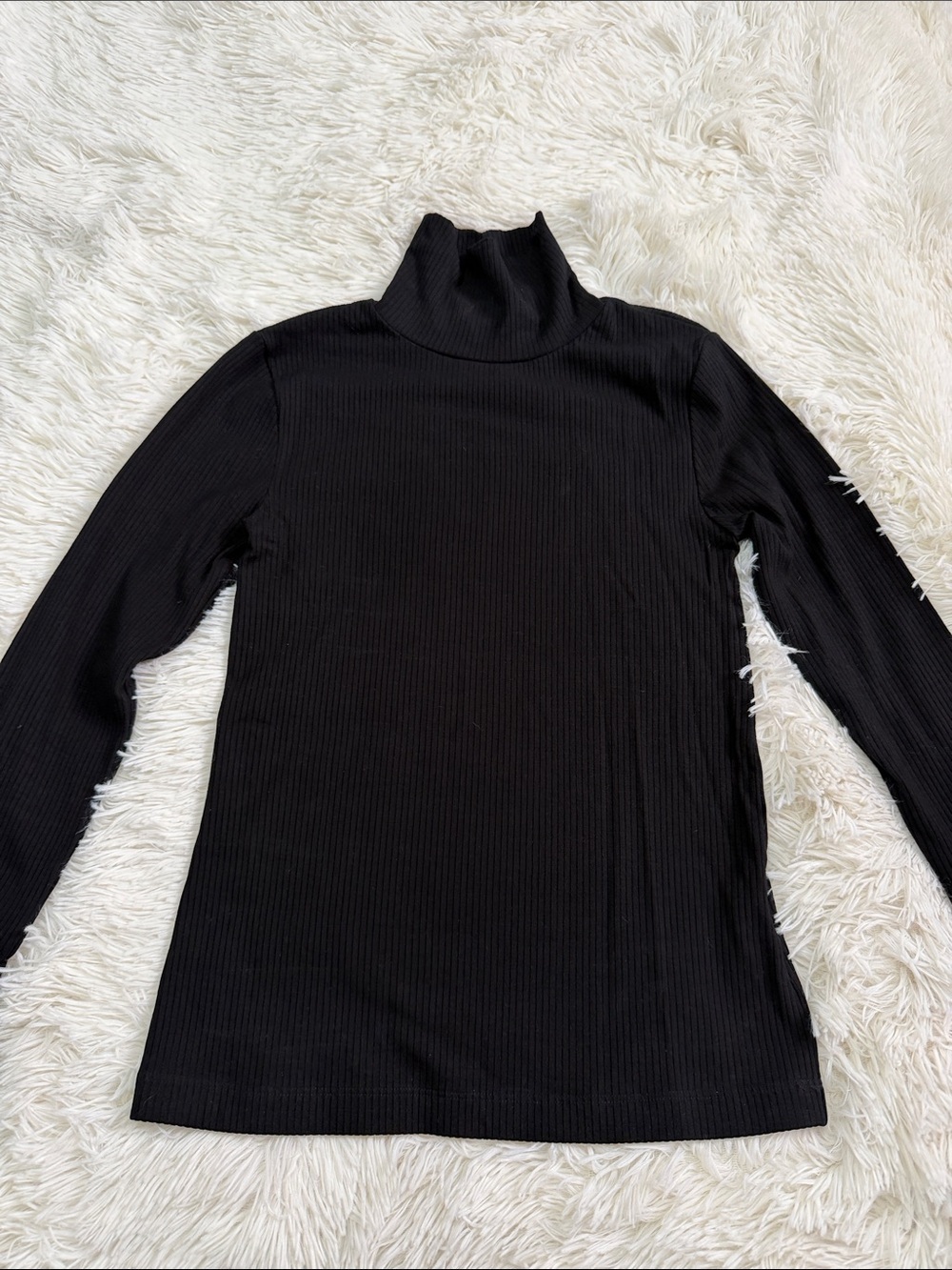7 For All Mankind Black Ribbed Turtleneck Long Sleeve Top